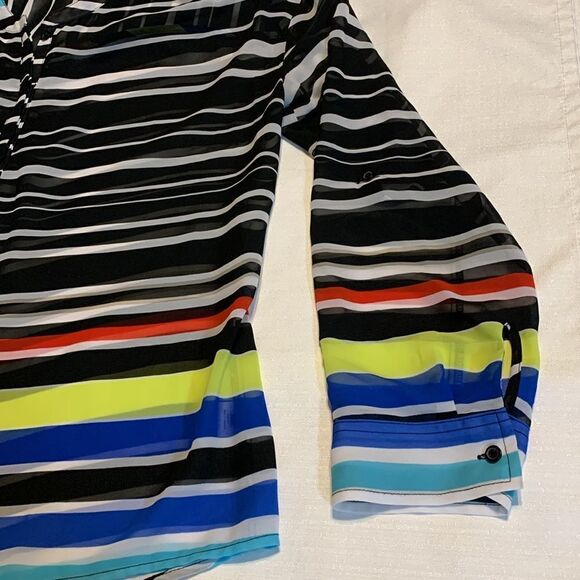 A.n.a. Size XL Petite button up multi color/stripe blouse - Picture 3 of 9